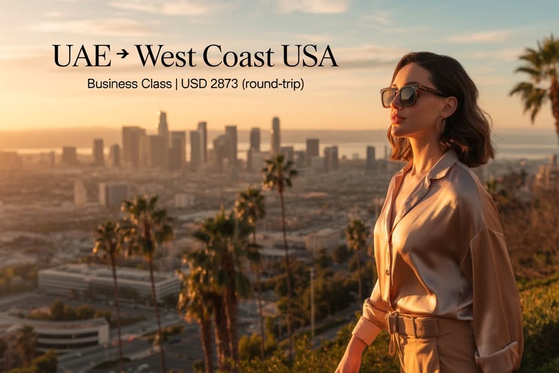 in Business Class from United Arab Emirates to West Coast USA