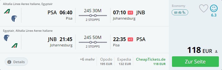 Error Fare to SA 1 62