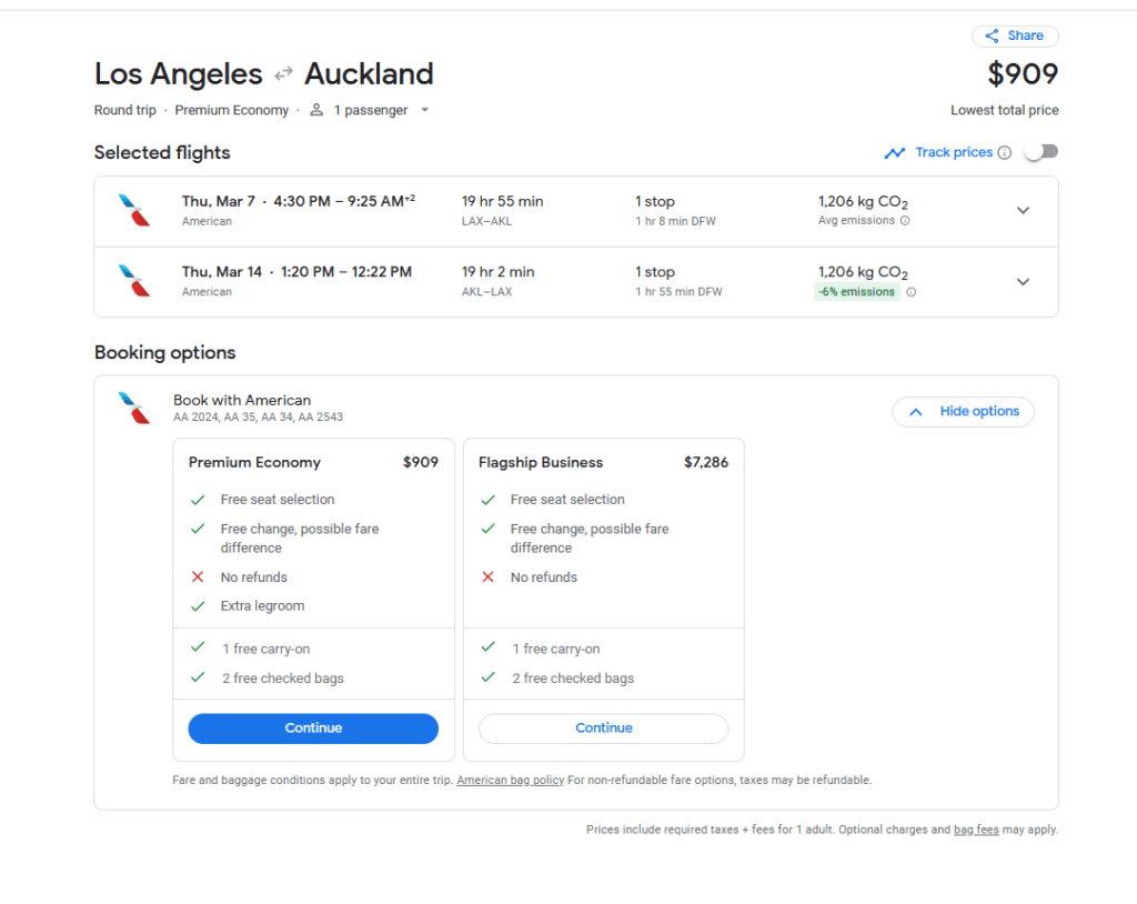 AA LAX to AKL PY ERROR 1